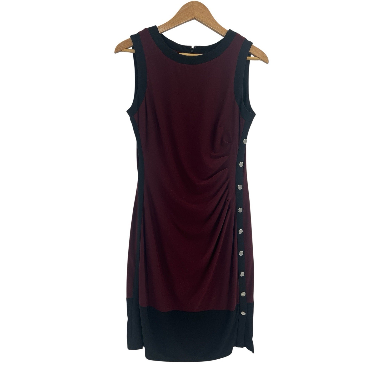 Lauren Ralph Lauren Raspberry And Black Knit Slinky Ruched Dress Size 10